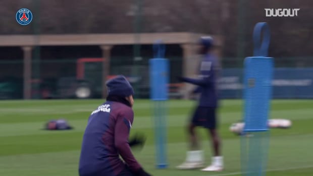 Neymar Jr on focus training session before the clash vs Marseille